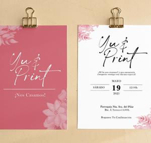 Invitaciones clásicas Yuprint en rosa y blanco con diseño floral, perfectas para bodas románticas.
