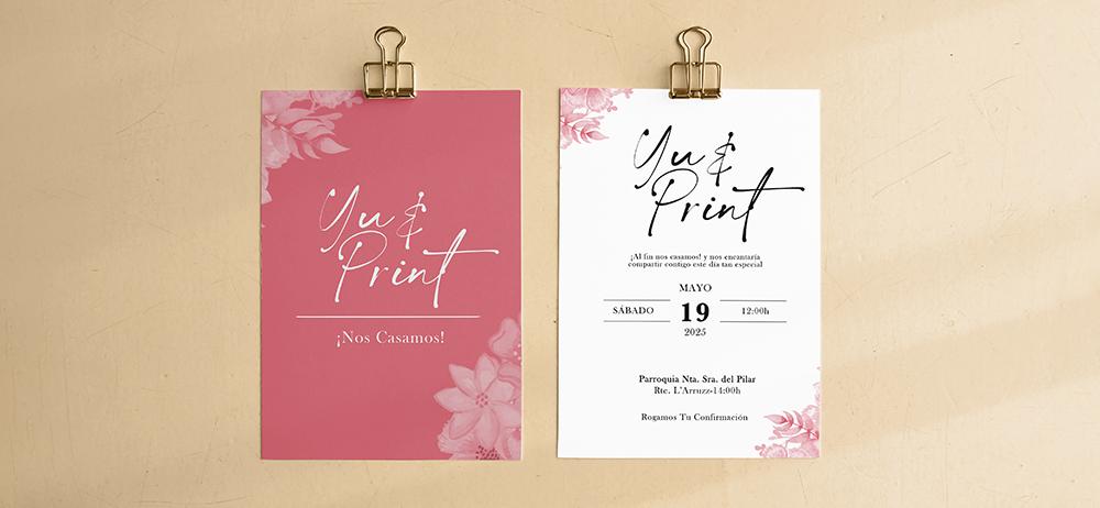 Invitaciones clásicas Yuprint en rosa y blanco con diseño floral, perfectas para bodas románticas.