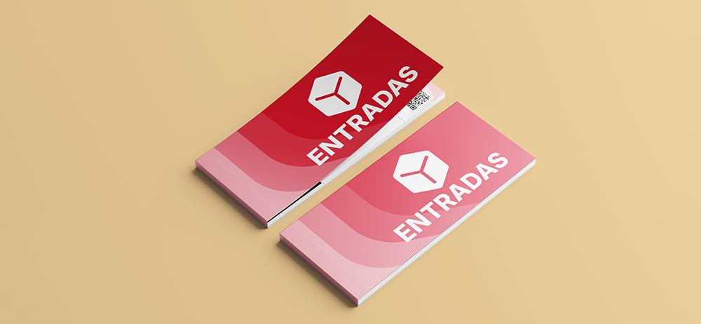 Entradas personalizadas YUPrint con portada moderna en tonos rojos y rosados.