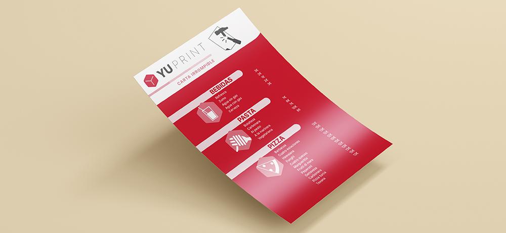 Carta irrompible YuPrint resistente y duradera para restaurantes, impresión profesional en alta calidad.