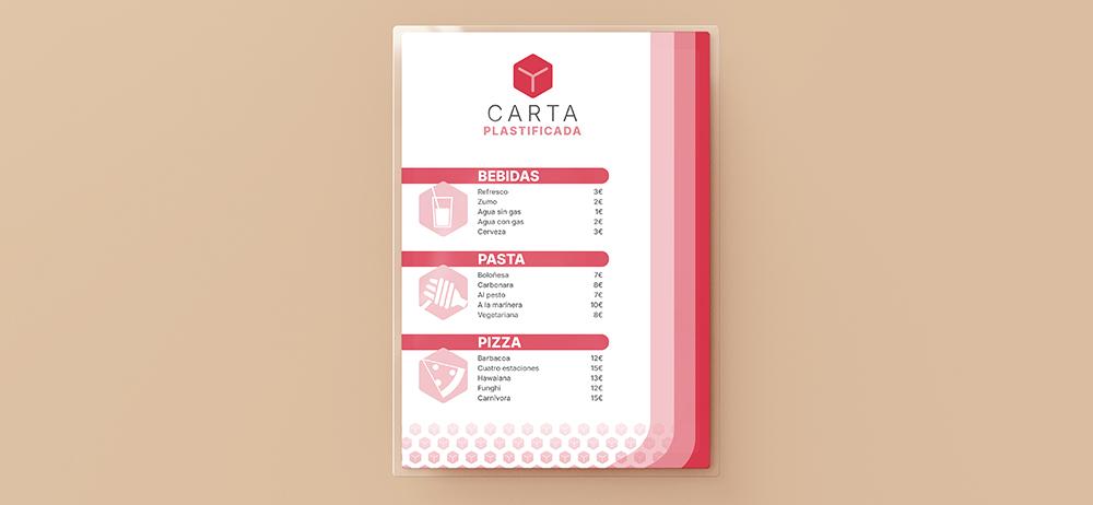 Carta plastificada YUPRINT para restaurantes, menú duradero y resistente, impresión profesional.
